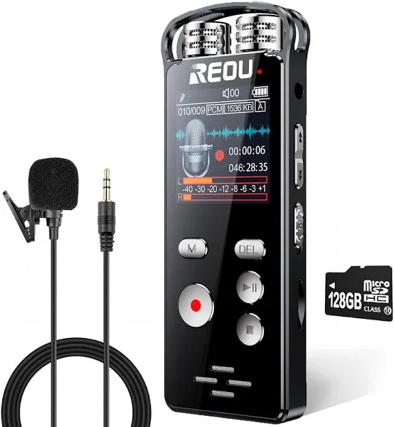 136GB Digital Voice Recorder with Playback for Lectures Meetings - REOU 9868 Hours Sound Audio Recorder Dictaphone Recording Device with Microphone, Voice Activated, Level Control, USB-C,Password