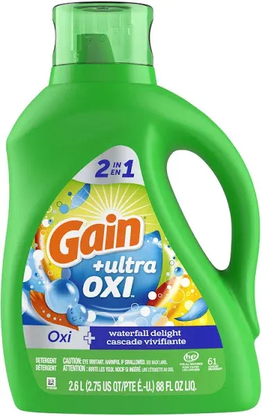 Gain Ultra OXI 2-in-1 He Compatible Liquid Laundry Detergent - Waterfall Delight Scent 45 Loads - 65 fl oz