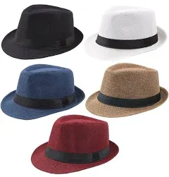 Ultrafun 5 Pack Short Brim Fedora Classic Summer Beach Sun Hat Panama Cap for Men Women