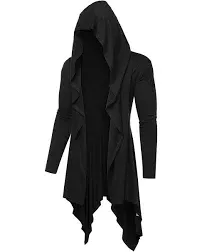 COOFANDY Long Hooded Ruffle Shawl Collar Open Front Lightweight Drape Cape Overcoat