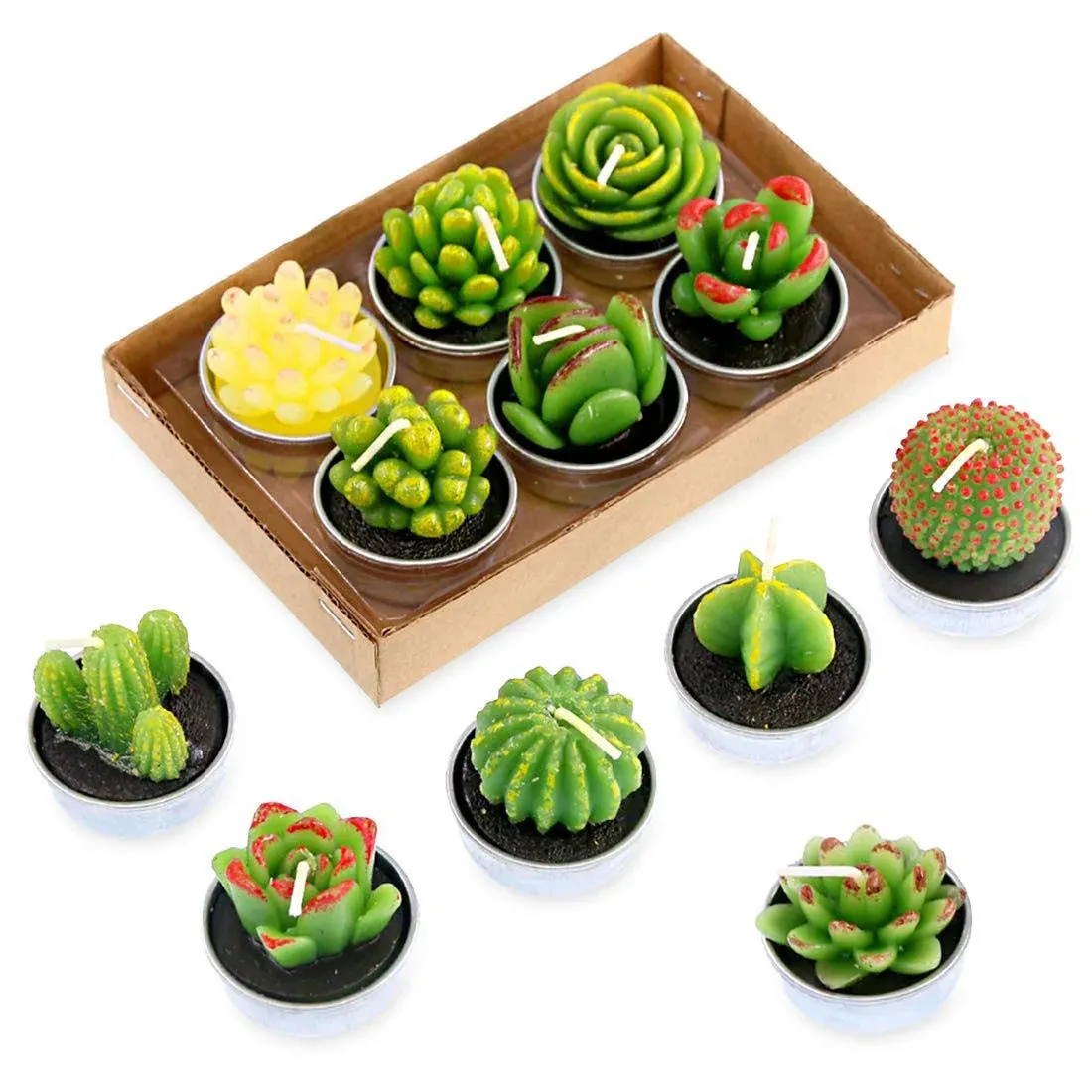 Swpeet 12pcs Decorative Succulent Cactus Tealight Candles Kit, Cute Smokeless Succulent Plants Perfect for Candles Festival Wedding Props and House-Wa