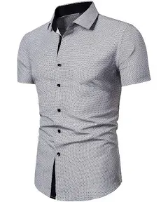 LOCALMODE Men's Regular Fit Business Casual Solid Short Sleeve Button Down Dress Shirt