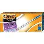 BIC&reg; Cristal&reg; Ballpoint Pens, Medium Point, 1.0 mm, Clear Barrel, Blue Ink, Pack Of 12