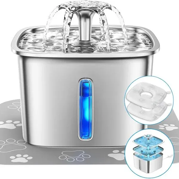 Fuente de agua de acero inoxidable para gato ganador del Premio a la Innovación Veken, 95 oz/2,8 L...-