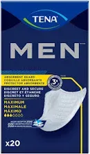 TENA Men Disposable Maximum-Absorbent Bladder Control Pad for Adults, 8 in., 20 Count, 1 Pack