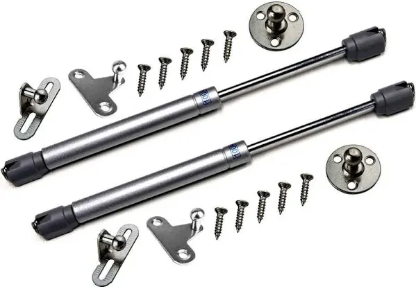 Berta 1- Pack 10 Inch 100N/22 LB Hydraulic Soft Open Gas Springs/Struts for Cabinets, Furniture, and RV Platforms – Lift/Lid Stay Support Hinges with Brackets and Screws (Silver, 1 Piece)