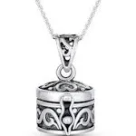 Vintage-Style Christian Jesus Fish Square Heart Poison Prayer Box Locket Necklace Pendant Momenta or Memorial Keepsake Holder for Women Teens Oxidized .925 Sterling Silver