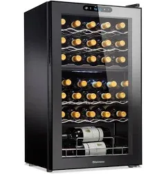 Wine Enthusiast 32-Bottle Dual Zone MAX Compressor Wine Cooler - Freestanding Refrigerator with Split Storage & Temperature, Digital Touchscreen, & LED Display