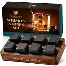 Royal Reserve Whisky Gifts for Men Reusable Whisky Stones Set Wood Tray Bourbon Ice Cubes