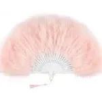 BABEYOND Marabou Feather Fan 20s Vintage Folding Fan Flapper Hand Fan for Costume Dancing Show Tea Party Wedding Decoration (Light Pink)