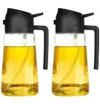 16oz Oil Dispenser Bottle for Kitchen - 2 in 1 Olive Oil Dispenser and Oil Sprayer - 470ml Olive Oil Bottle - Oil Sprayer for Cooking, Kitchen, Salad, Barbecue (2Pcs Black&Green)