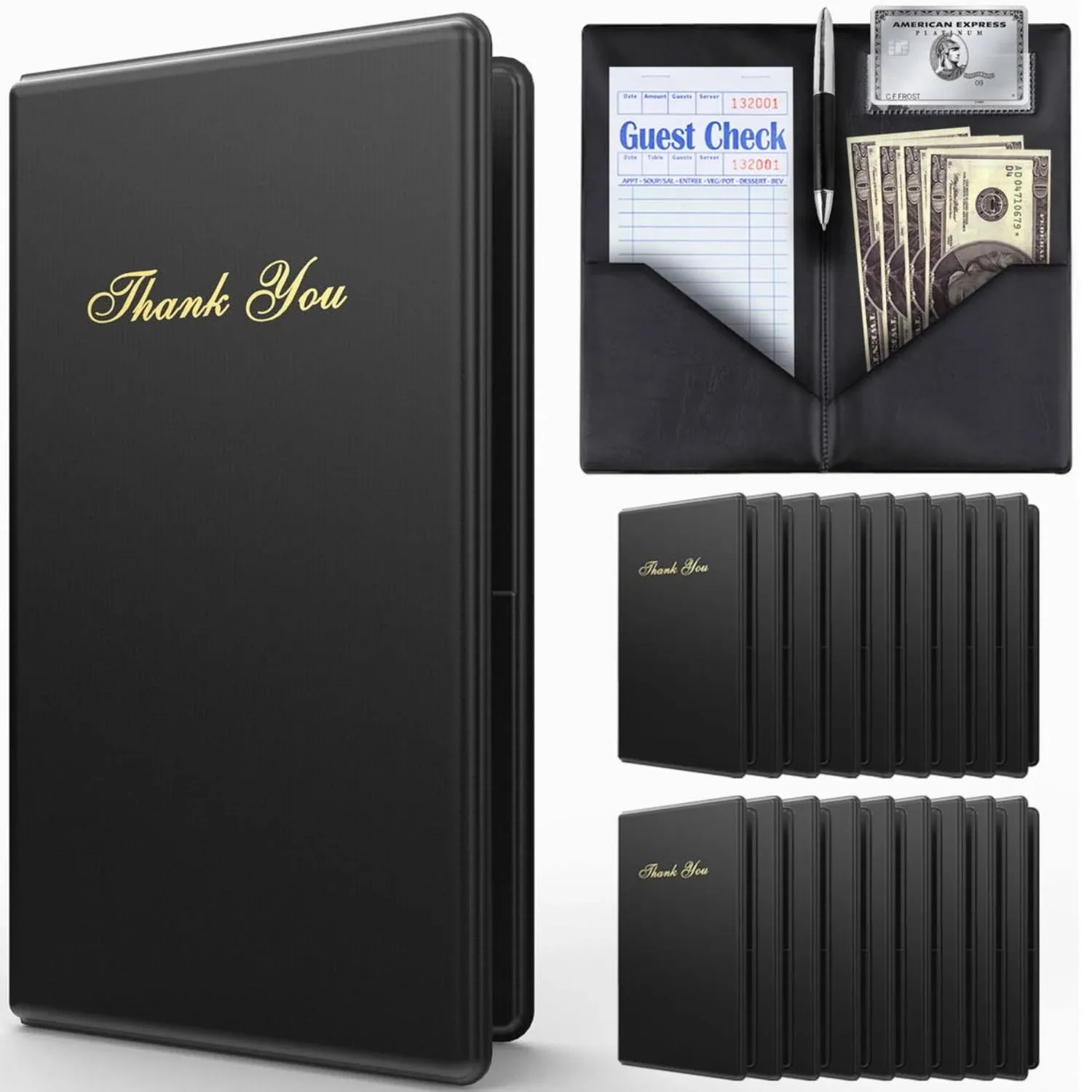 Restaurant Check Presenters Guest Card Bill Menu Holder with Gold Black 20 Pack 