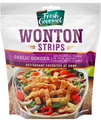 Fresh Gourmet Garlic Ginger Wonton Strips | Low Carb | Crunchy Snack and Salad Topper 3.5 Ounce, (Pack of 9)