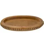 AuldHome Design- Beaded Wood Oval Tray, Decorative Farmhouse Style Wooden Tray Brown