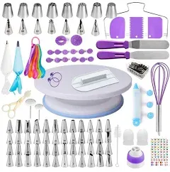 Boyun Cake Decorating Kit, Cake Decorating Supplies Include Revolving Cake Turntable, 2 Spatulas,3 Icing Comb Scraper, Leveler，Piping Bags and Tips Set Includes 64 Piping Tips with Book(Purple)