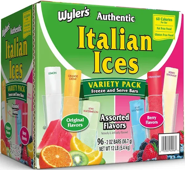 Wylers Authentic Italian Ices Original Flavors(2 Pack) ((40) 1.5oz pops (2/20ct boxes))