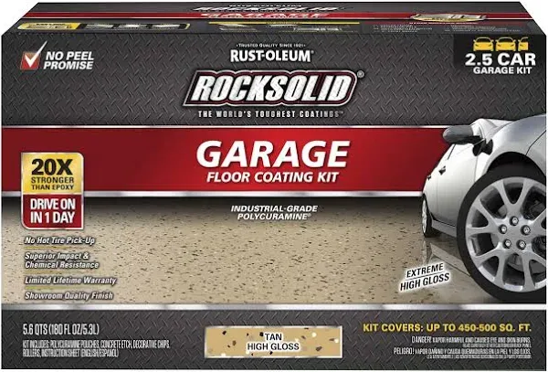 Tan Rust-Oleum RockSolid Polycuramine High-Gloss 2.5-Car Garage Floor Coating Kit