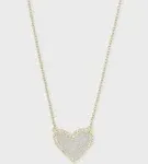 Kendra Scott Ari Gold Heart Short Pendant Necklace Iridescent Drusy