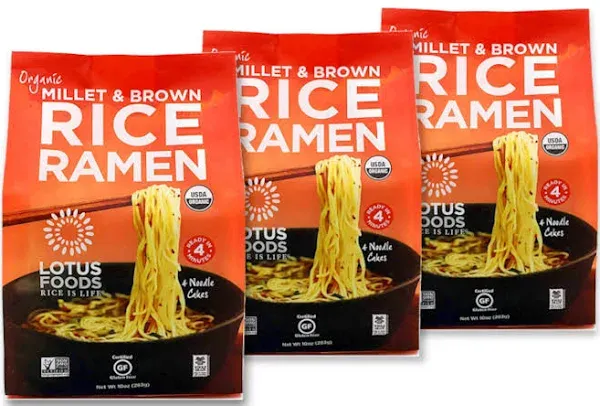 Lotus Foods Bulk Food Organic Millet & Brown Rice Ramen Noodles- Gluten-Free, USDA Organic Certified, Kosher, Non GMO & Vegan Rice Ramen, 10 oz