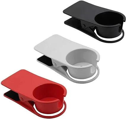 3Pcs Drinking Cup Holder Clip, Desk Drink Holder Clip Adirondack Chair Cup Holder with Clip Cup Clip Holder for Water Drink Beverage Soda Coffee Mug(Red, Black and White)