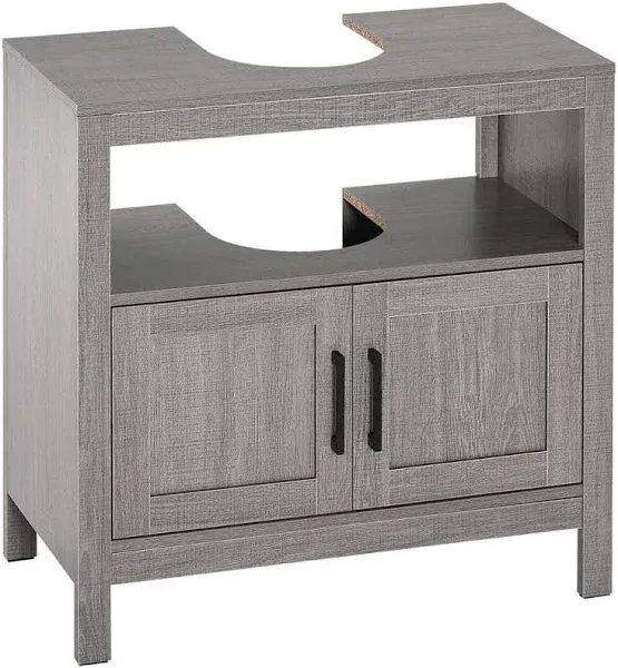 Wooden Pedestal Under Sink Storage Cabinet, Bathroom Organizer w/ 2 Doors, Grey