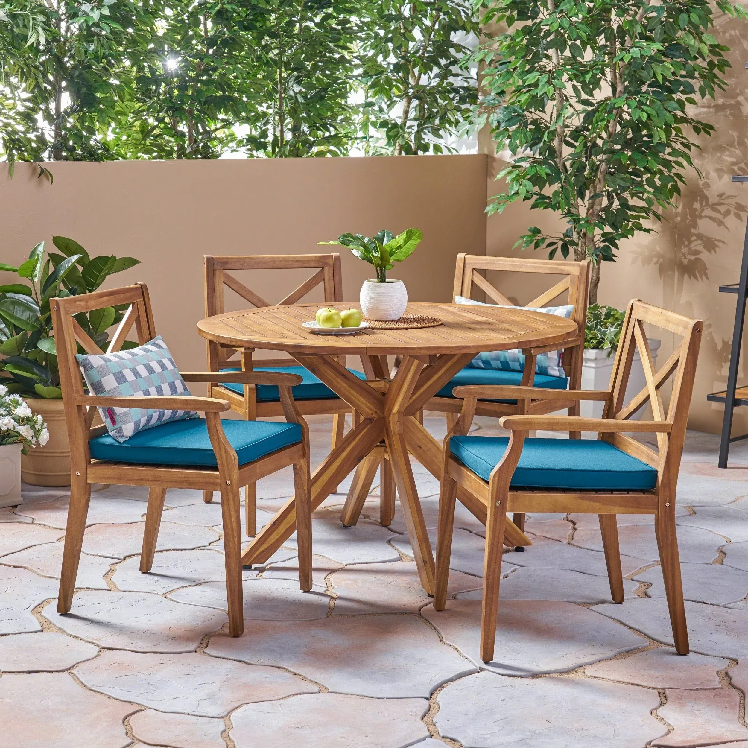 Llano Outdoor 5 Piece Acacia Wood Dining Set by Christopher Knight Home - Teak + ...