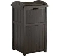 33 Gallon Hideaway Can Resin Outdoor Trash with Lid Use in Backyard, Deck, Brown