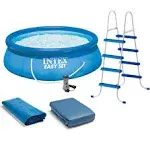 Intex Above Ground Swimming Pool, Ladder with Pump and 15’ Pool Debris Cover