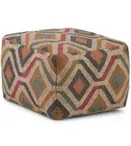 SIMPLIHOME Johanna 20 Inch Boho Square Pouf in Multi-Color Kilim Woven Jute, For