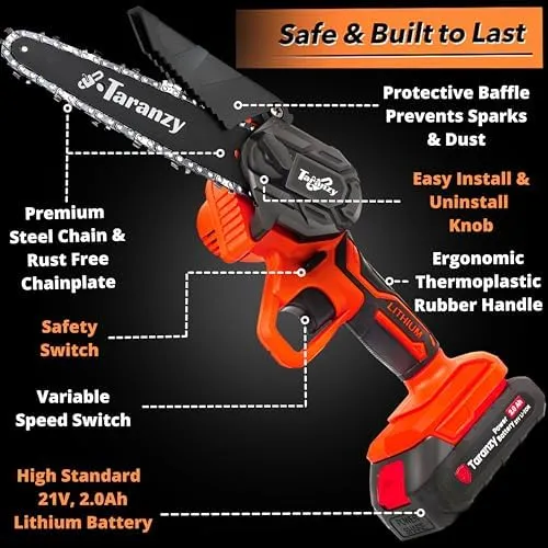 Mini Chainsaw 6 inch, 2024 Taranzy Rechargeable Super Mini Cordless Chainsaw, Cordless Battery Chainsaw, Handheld Electr