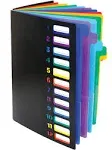 Office Products 24 Clear Pocket Expanding File Folder with 12 Colored Tabs Le...