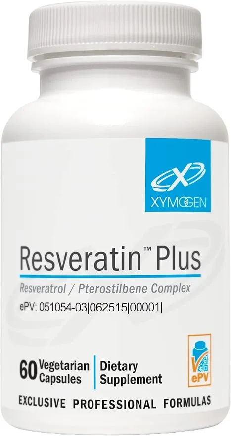 XYMOGEN Resveratin Plus - Patented Pterostilbene + Trans-Resveratrol with Quercetin Antioxidants Supplement to Promote Cardiovascular + Cellular Health, Healthy Aging, Immune Support (60 Capsules)