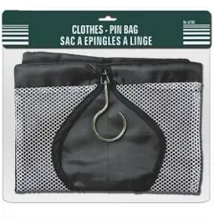 Clothespin Bag Hanging Clothes Pin Storage Laundry Bar Clothesline- Black Mesh