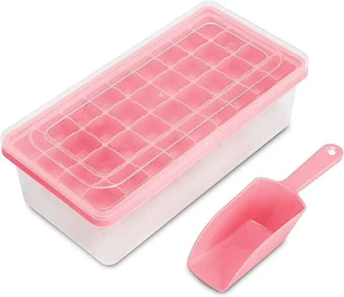 Ice Cube Tray With Lid & Bin | BPA Free Silicone Ice Cube Tray With Lid, Container & Scoop | Stackable 36 Nugget Ice Tray for Freezer With Easy Release | Large Ice Mold Maker for Cocktails & Whisky