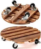 2Pack 12&#034; Plant Caddy Stand with Wheels Rolling Heavy Duty Wooden round Dolly