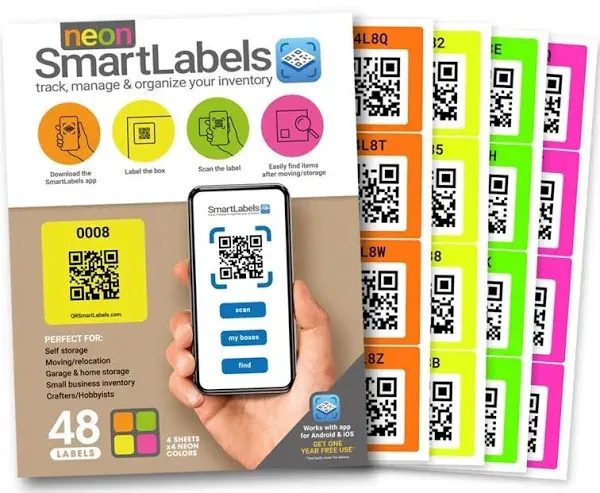 QR Code Smart Labels Color Coded Scannable Stickers for Storage Bins, Moving Containers & Organization