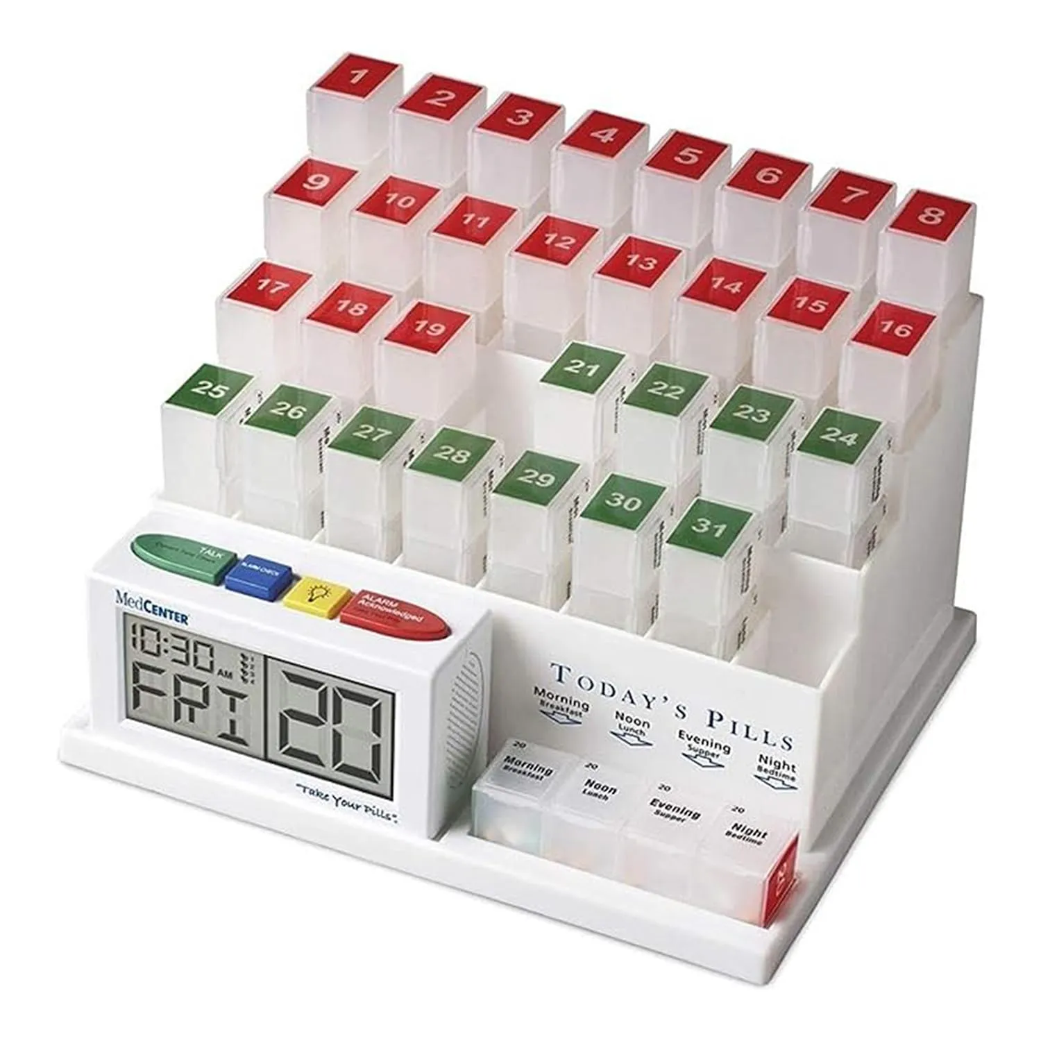 Med Center System 31 Day Pill Organizer Alarm Clock