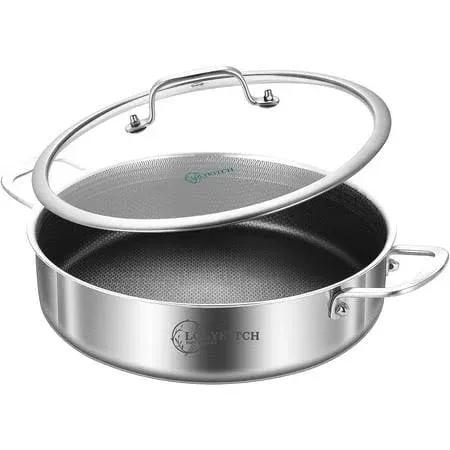 LOLYKITCH 5.5 qt Tri-Ply Stainless Steel Hybrid Non-Stick Saut Pan with Lid