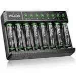 HiQuick 8x Rechargeable AAA Batteries 1.2V Ni-MH Battery + 8 Bay Smart Charger