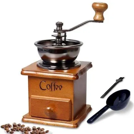 Manual Coffee Grinder Wood Vintage Antique Ceramic Hand Crank Coffee Mill