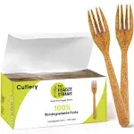 Premium Quality100% Biodegradable Forks Made of Vegetable Fibers, 100 PCS of 6.7” Long Heavy-Duty and Splinter Free Eco-Friendly Forks, Perfect Sustainable Cutlery for All Types of Occasions