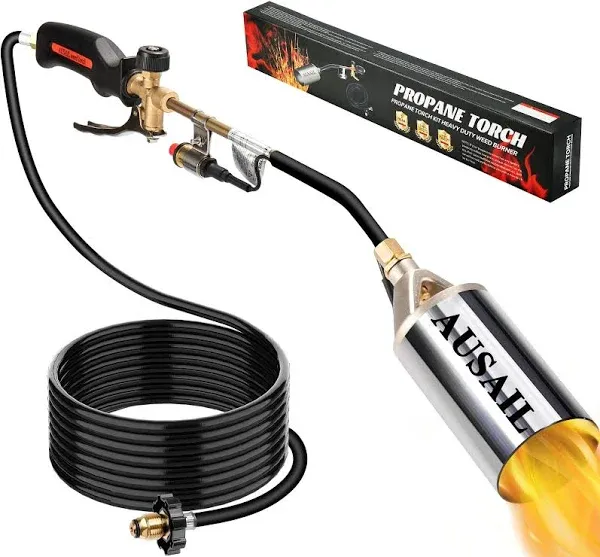 Propane Torch Weed Burner,Blow Torch,Heavy Duty,High Output 1,800,000 BTU,Flamethrower with Turbo Trigger Push Button Igniter and 10 FT Hose for Roof Asphalt,Ice Snow,Road Marking,Charcoal