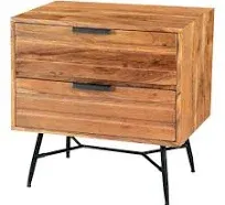 The Urban Port 2 Drawer Wooden Nightstand with Metal Angled Legs, Black and Brow