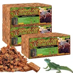 Riare 6 Pack Natural Coconut Chip Substrate for Reptiles- Compressed Coconut Husk Reptiles Bedding, Coco Husk Chip Terrarium Substrate for Snakes, Tortoises, Ball Python, Frogs, Bearded Dragon, Lizard