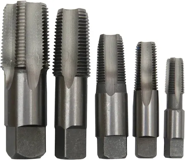 Drill America - POUCSNPT5 5 Piece NPT Pipe Tap Set (1/8", 1/4", 3/8", 1/2" and 3/4"), Plastic Pouch Case, POU Series