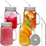 brimley 16oz Glass Mason Jar Set of 4 with Lid and Straw - Mason Jars with Ha...