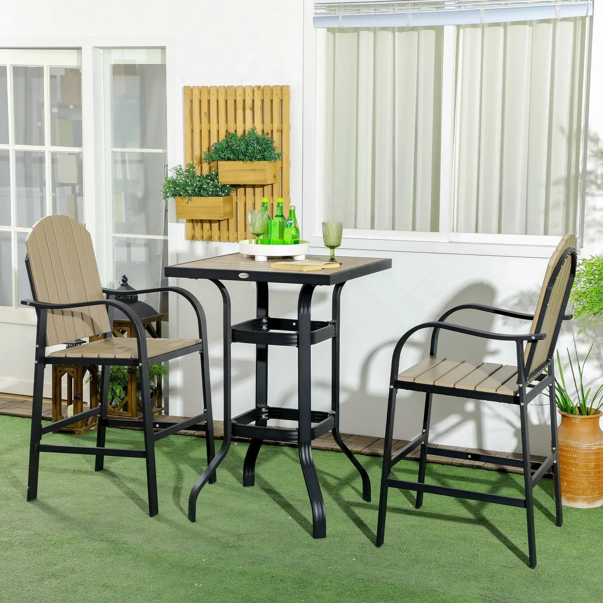 Outsunny 3 Piece Bar Height Patio Table and Chairs Set