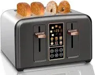 SEEDEEM Toaster 4 Slice Stainless Toaster LCD Display Touch 6 Bread Selection