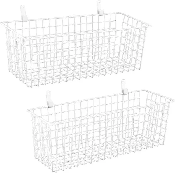 KINLINK [Extra Large] Wire Baskets, Wire Storage Baskets Durable Wire Baskets for Storage Wall Mount, Hanging Wire Baskets for Kitchen, Bathroom, Closets, Countertop - 2 Pack, Black