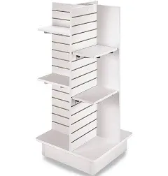 White 4-Panel Slatwall Tower Display 23 L x 23 W x 54 H Inches with Rolling Base